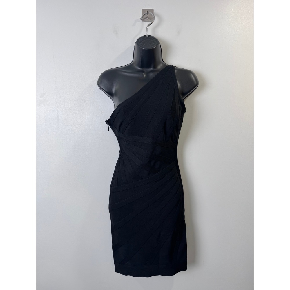 Herve Ledger Women Black One Shoulder Bandage Bodycon Mini Dress XS